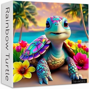Rainbow Turtle Puzzles for Adults 1000 Pieces, PICKFORU Summer Turtle Beach Jigsaw Puzzle, Impossible Challenging Seaside Flower Animal Theme as Home Decor