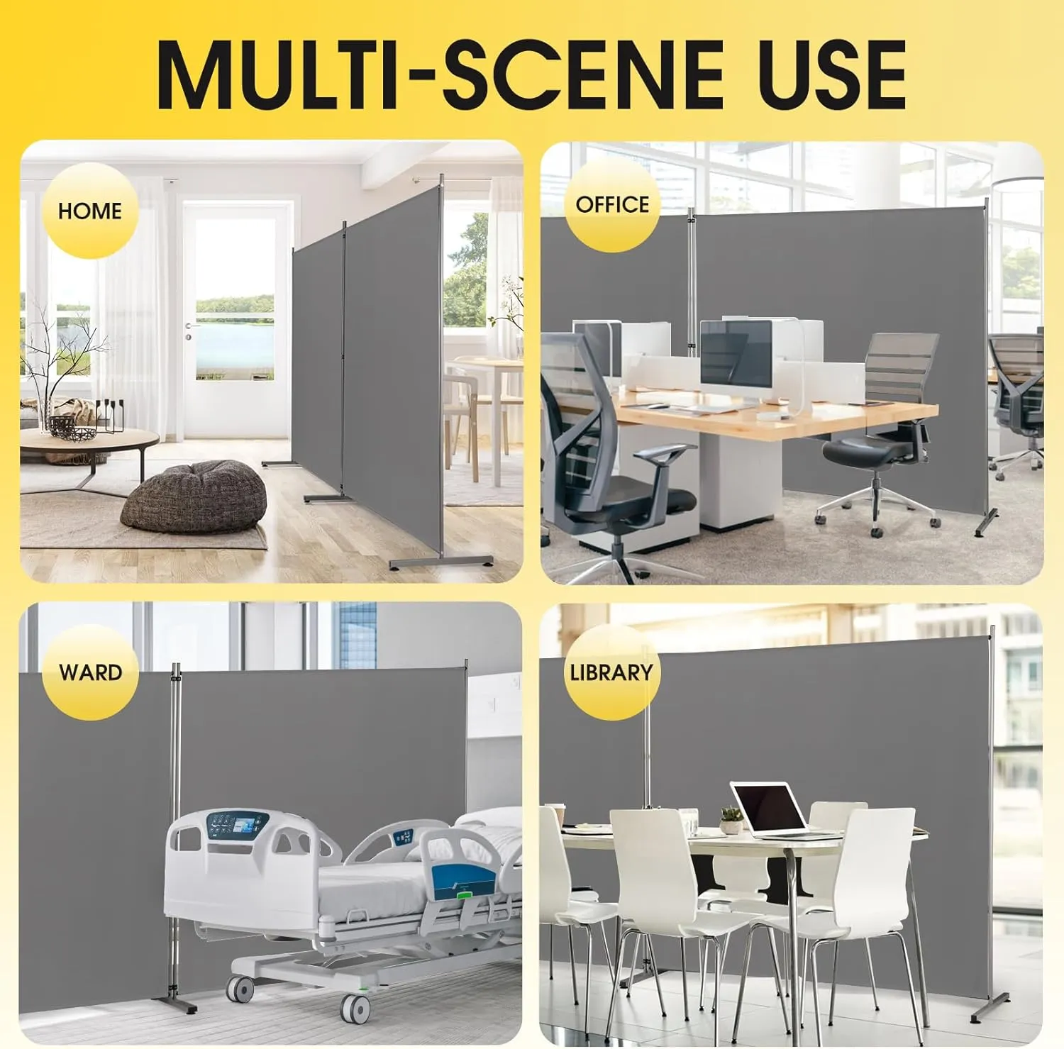 Rantila Indoor Room Divider, Portable Office Divider, Room Divider Wall Screen 2 Large Panel, Folding Partition Privacy Screen Walls Dividers for Room Separator 142" W x 71" H,Gray