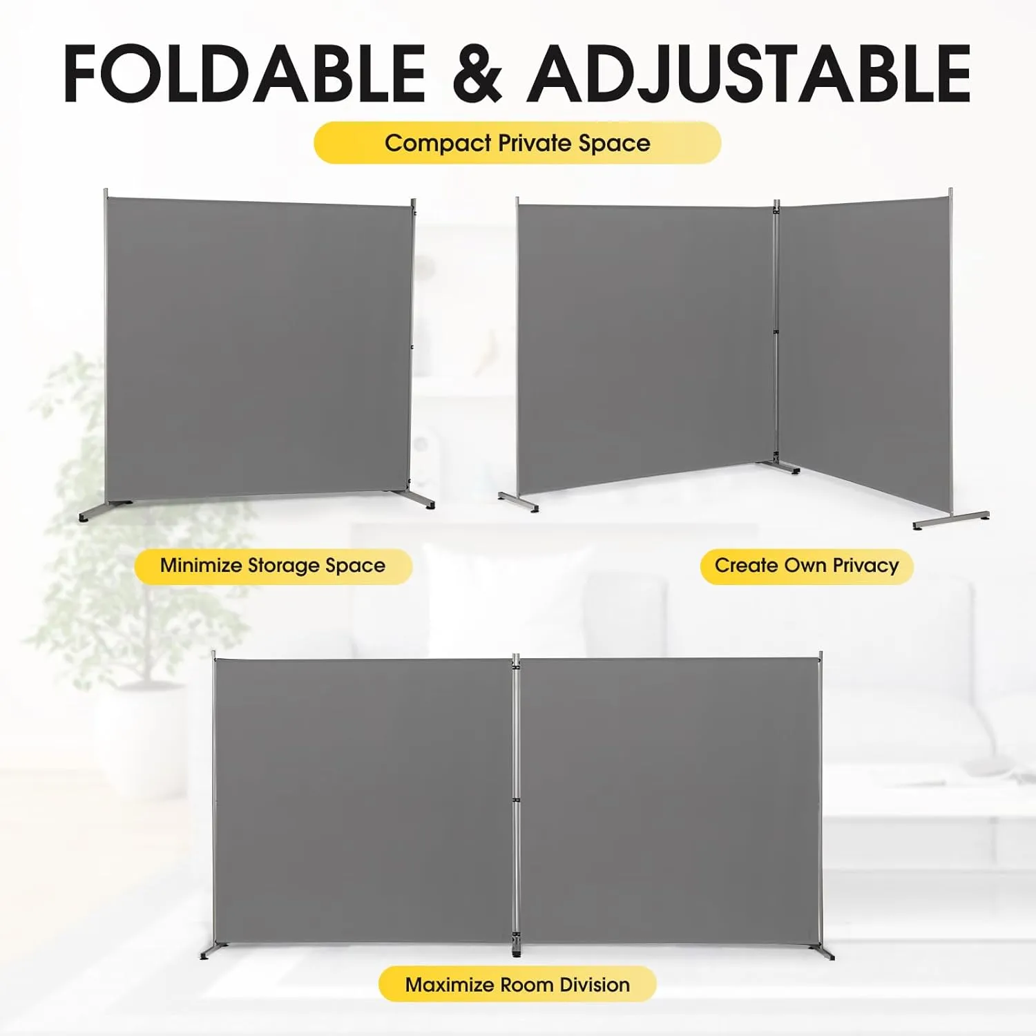 Rantila Indoor Room Divider, Portable Office Divider, Room Divider Wall Screen 2 Large Panel, Folding Partition Privacy Screen Walls Dividers for Room Separator 142" W x 71" H,Gray