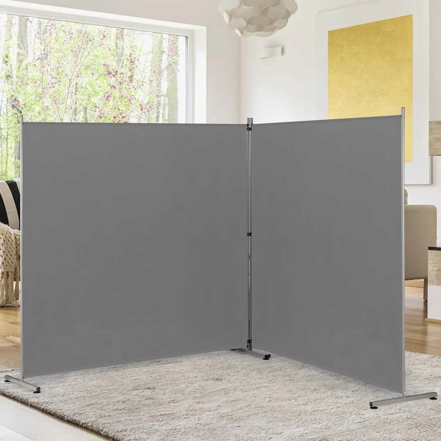 Rantila Indoor Room Divider, Portable Office Divider, Room Divider Wall Screen 2 Large Panel, Folding Partition Privacy Screen Walls Dividers for Room Separator 142" W x 71" H,Gray