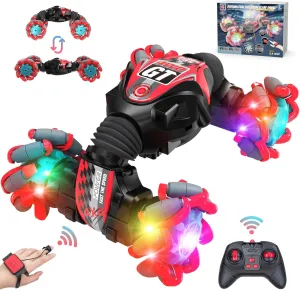 RC Car with Music & Colorful Light, 4WD Gesture RC Stunt Car, 2.4Ghz Hand Controlled Remote Transform Off Road Electric Remote Control Car Toys for Boys Kids 6-12 Years Gesture Sensing RC Stunt Car