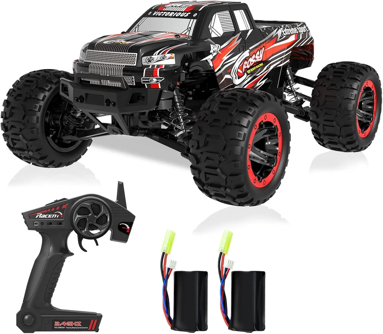 RC Cars - 1:16 Scale Remote Control Car,4WD Top Speed 45 Km/h Electric Toy Off Road 2.4GHz RC Car Vehicle Truck Crawler with Two Rechargeable Batteries for Boys Kids and Adults