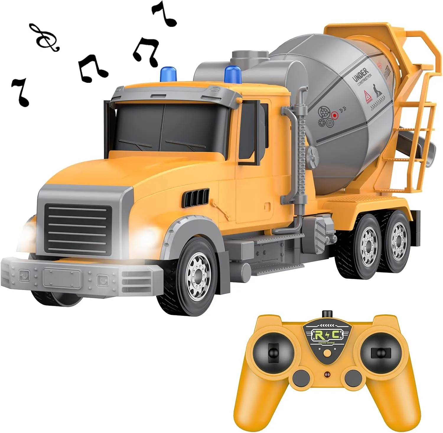 RC Cement Truck Toy, 6 Channel, 1/24 Scale, 2 Rechargeable Batteries, Boys 3-8