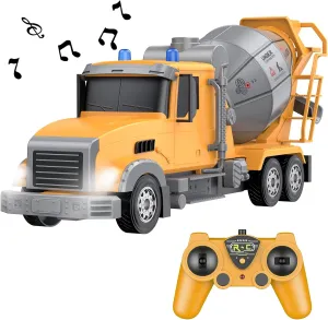 RC Cement Truck Toy, 6 Channel, 1/24 Scale, 2 Rechargeable Batteries, Boys 3-8