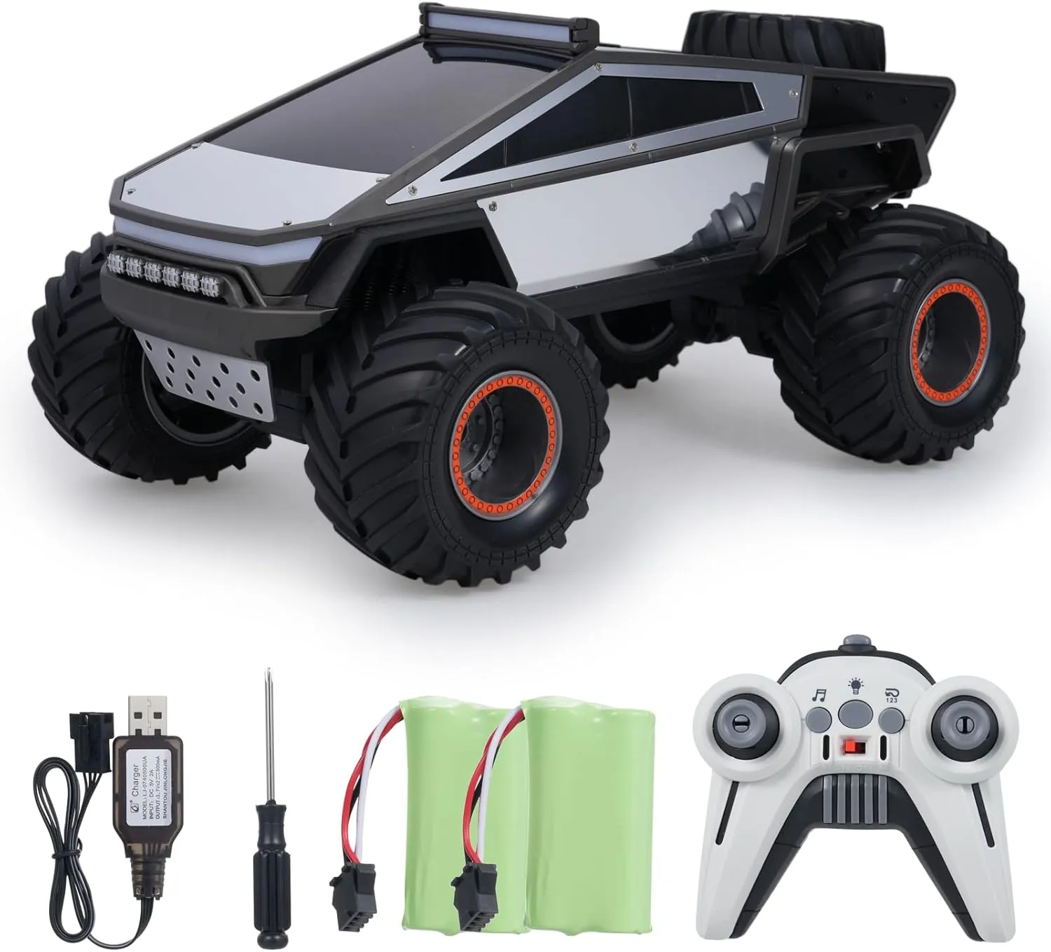 RC Cybertruck Remote Control Car, 1:12 Scale RC Cars for Kids, 2.4GHz All Terrain Off Road RC Pickup Truck with Lights, Music and 2 Batteries, Christmas Birthday Gift for Boys Girls