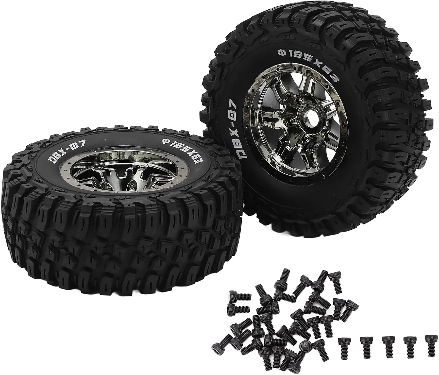 RC Rubber Tire Set, 2pcs/Set RC Wheels and Tires, 165mm/6.5in Diameter Wheel Tire for ZD Racing 1/7 DBX‑07 RC Car Upgrade Part RC Car Tires RC Accessories(Titanium)