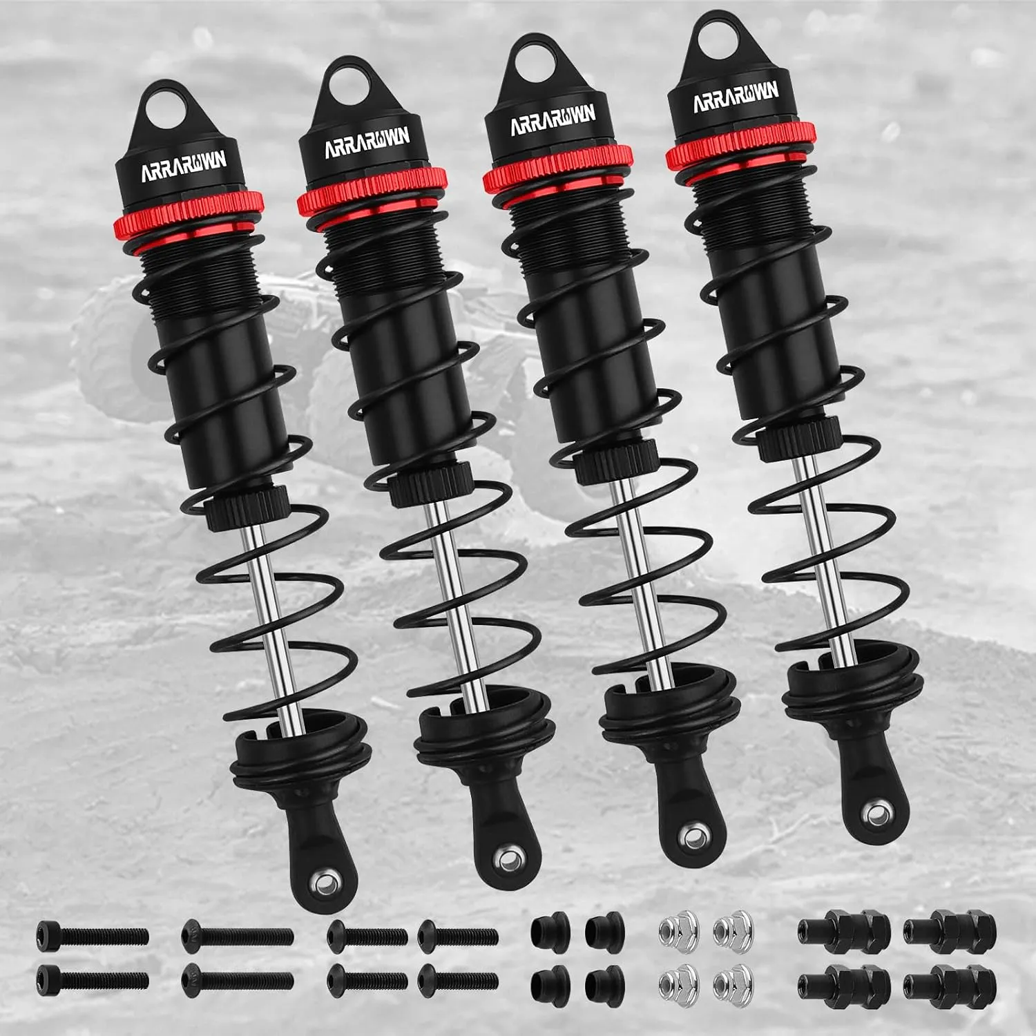 RC Shock Absorbers, 4PCS 130mm 1/8 RC Car Rear Shocks Set Adjustable Damper Springs Compatible with 1/8 Arrma Typhoon 6S HSP DHK HPI Redcat LRP Hobao FS/ZD Racing Hongnor DF-Model Buggy Truggy (Black)