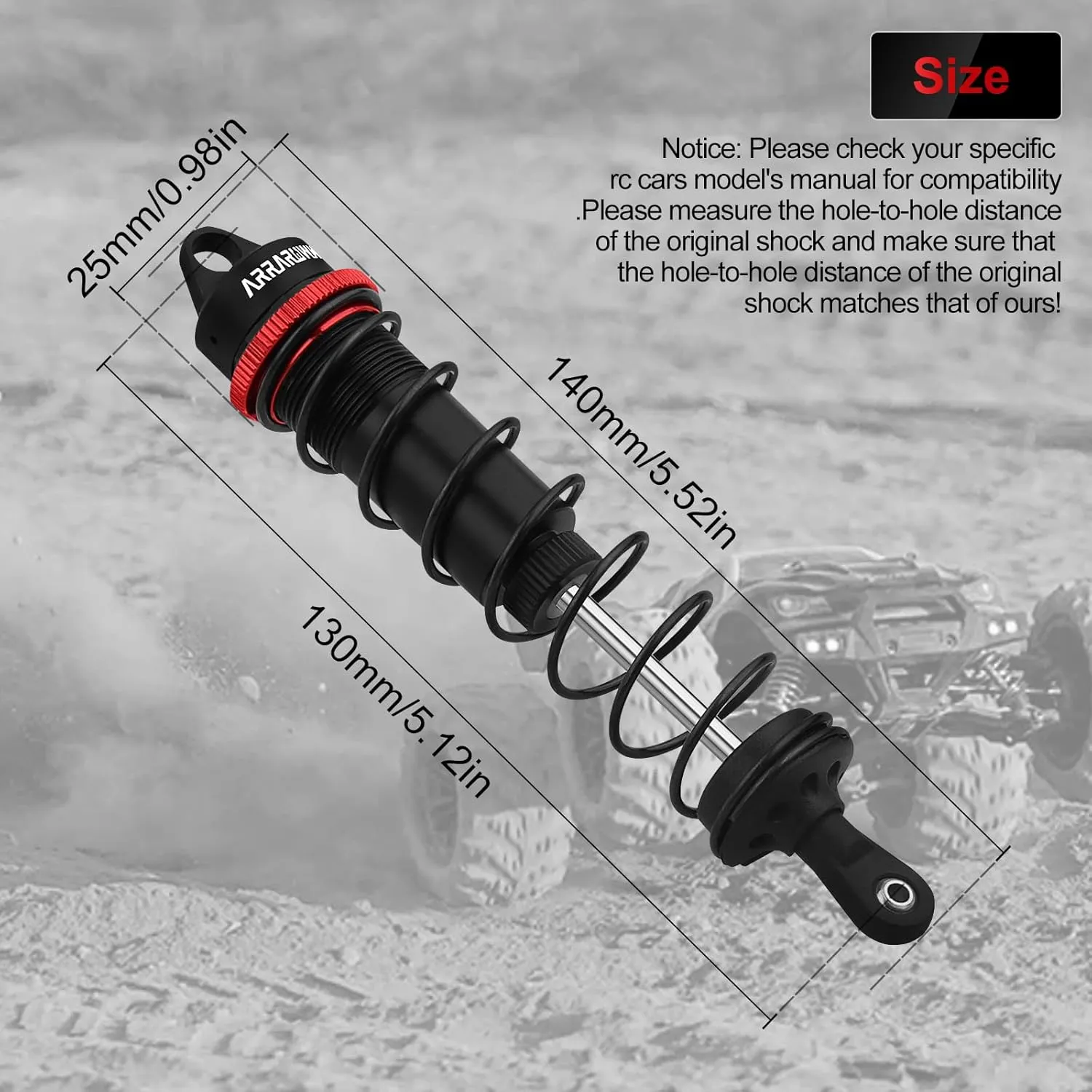 RC Shock Absorbers, 4PCS 130mm 1/8 RC Car Rear Shocks Set Adjustable Damper Springs Compatible with 1/8 Arrma Typhoon 6S HSP DHK HPI Redcat LRP Hobao FS/ZD Racing Hongnor DF-Model Buggy Truggy (Black)