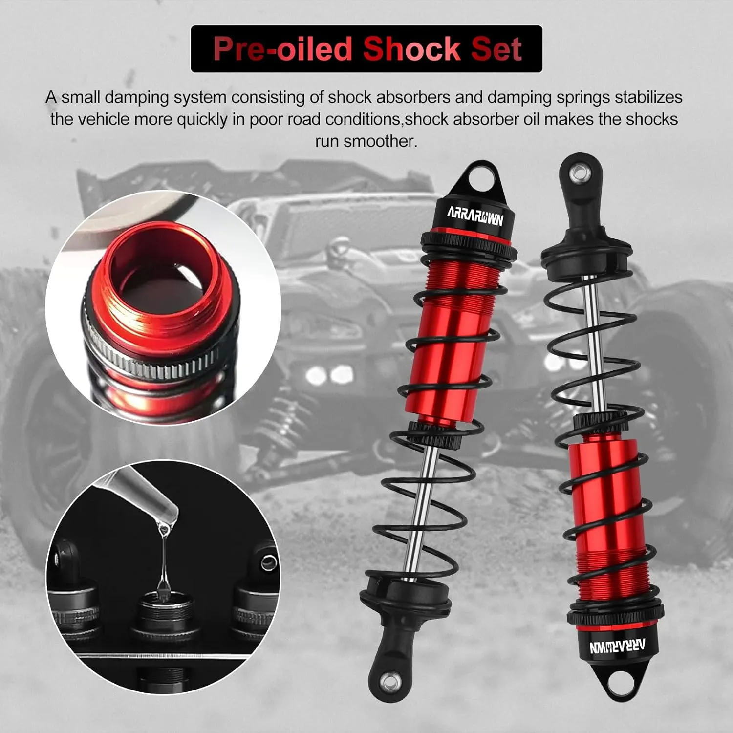 RC Shock Absorbers, 4PCS 130mm RC Car Rear Shock Absorber 1/8 Scale Adjustable Shocks Compatible with 1/8 Arrma Typhon 6S,Traxxas-Sledge-ALUM, FS Racing JLB HSP LRP Hobao Hongnor DF Truggy (Red＆Black)