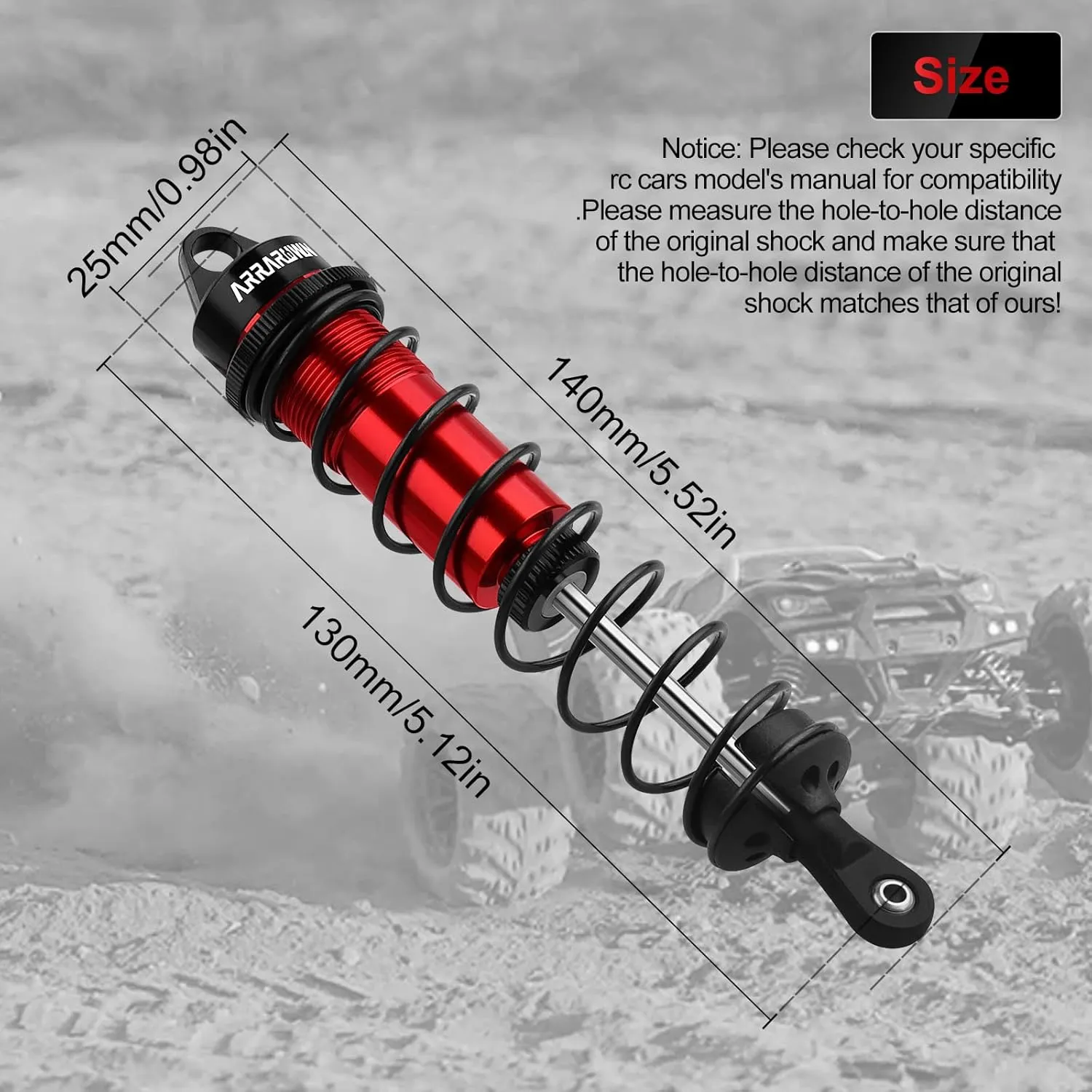RC Shock Absorbers, 4PCS 130mm RC Car Rear Shock Absorber 1/8 Scale Adjustable Shocks Compatible with 1/8 Arrma Typhon 6S,Traxxas-Sledge-ALUM, FS Racing JLB HSP LRP Hobao Hongnor DF Truggy (Red＆Black)