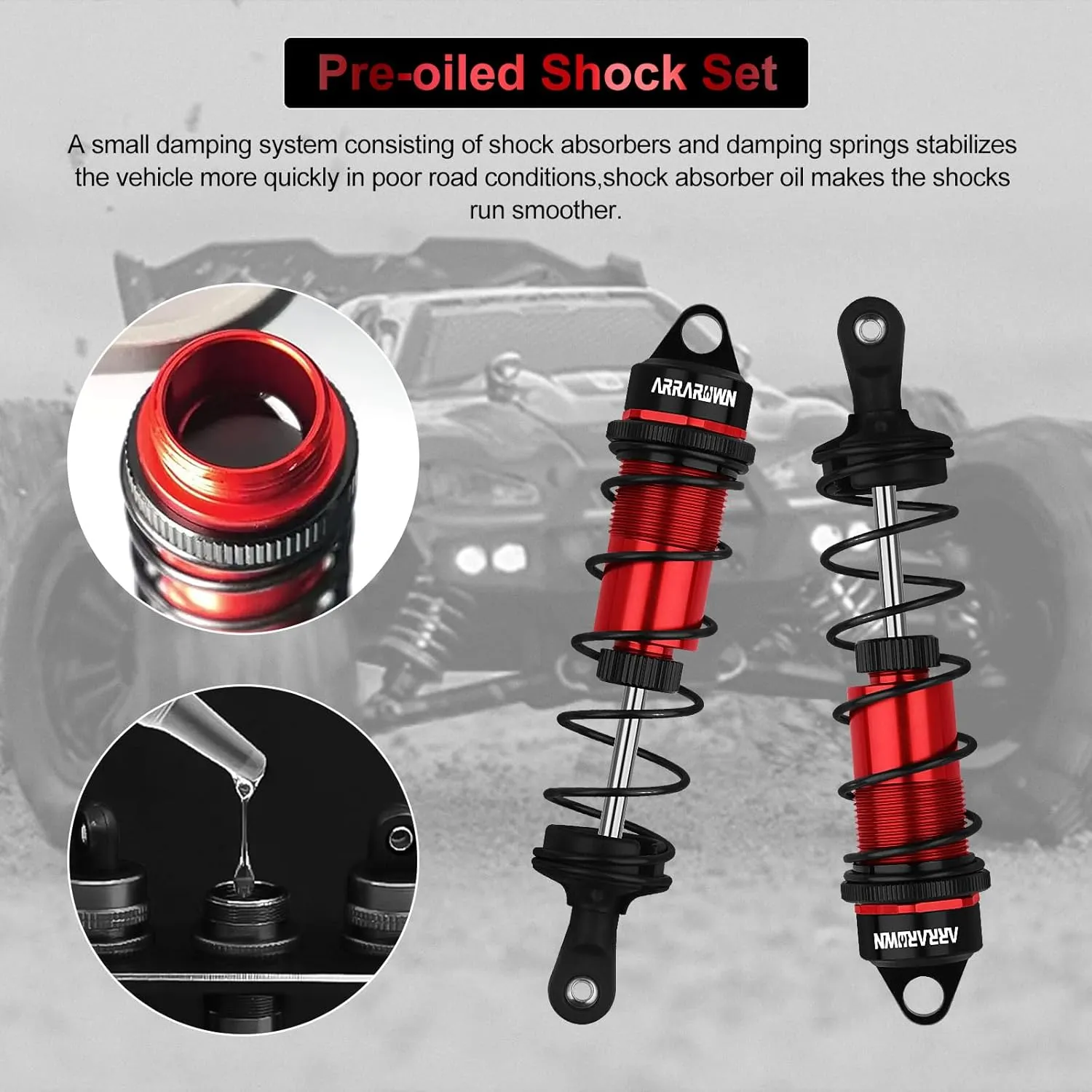 RC Shock Absorbers, 4PCS 1/8 110mm RC Car Front Shocks Set Adjustable Shocks Compatible with 1/8 Arrma Typhon 6S, FS Racing,Team Losi Racing,HSP DHK HPI Redcat ZD Racing Truck Buggy Truggy (Red＆Black)
