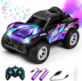 RC Cars 1:16 Remote Control Car for Boys 4-7 8-12,All Terrain Rechargeable Remote Control Truck for Kids, 2.4GHz Rc Monster Truck with Bodylight&Music&Spray, 20KM/H Car Toys for Ages 5-7, 8-13 Purple