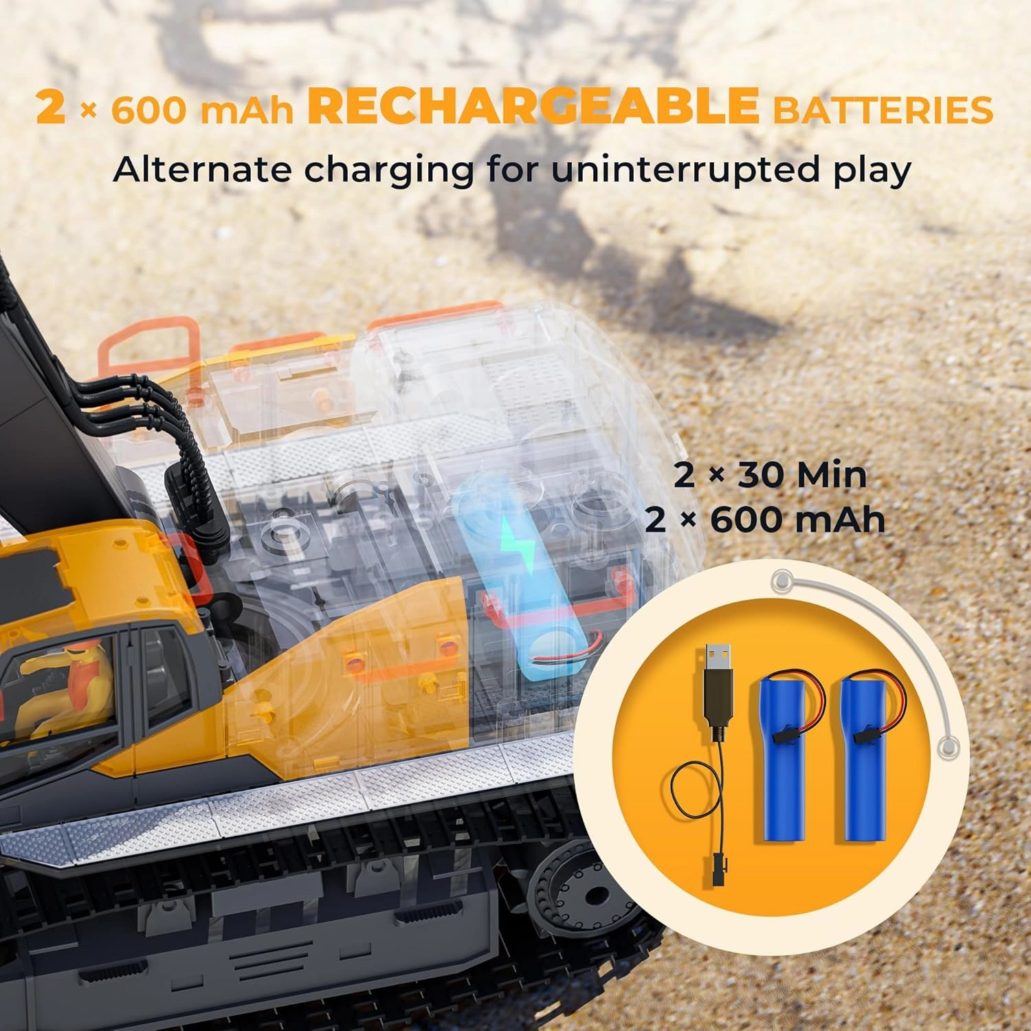RC Excavator Toy for Boys -11CH Remote Control Excavator with Metal Shovel, Lights, Sound & Spray, 2×600mAh Rechargeable, 2.4Ghz RC Construction Vehicle, Digger Toys for Boys 3-5 4-7 8-12