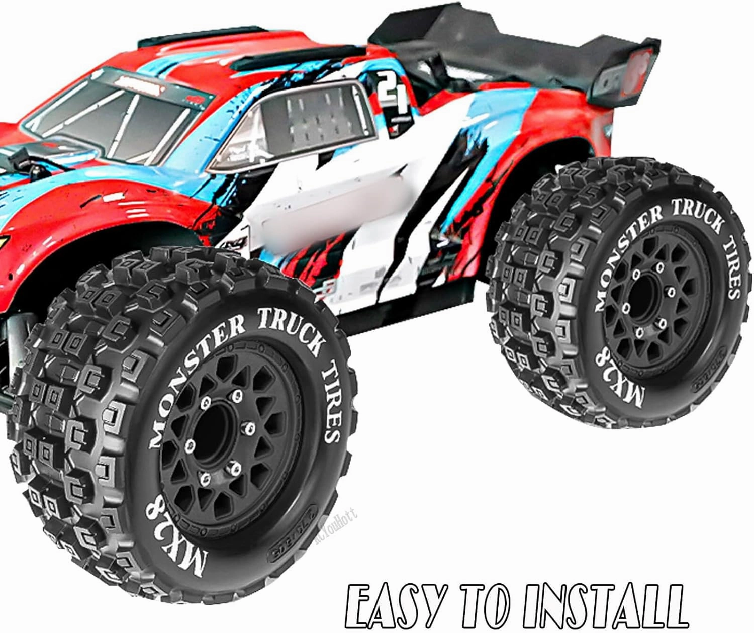 RC MX28 2.8" Truck Tires Wheel for 1/10 Big Rock Granite Vortek 3s/Stampede Rustler RC Car,RC Wheels Tires w/12mm/14mm Replaceable Hex.Black(4PCS)
