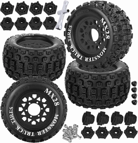 RC MX28 2.8" Truck Tires Wheel for 1/10 Big Rock Granite Vortek 3s/Stampede Rustler RC Car,RC Wheels Tires w/12mm/14mm Replaceable Hex.Black(4PCS)
