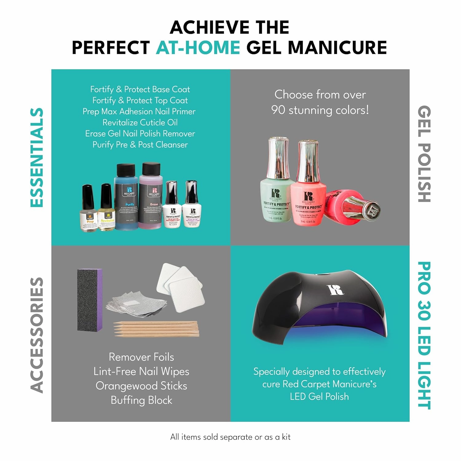 RC Red Carpet Manicure Kit Fortify & Protect Kit - Soak Off Gel Polishes for Long-Lasting, Vibrant, Professional Quality, High Shine, Chip-Resistant (Lovers Bundle).