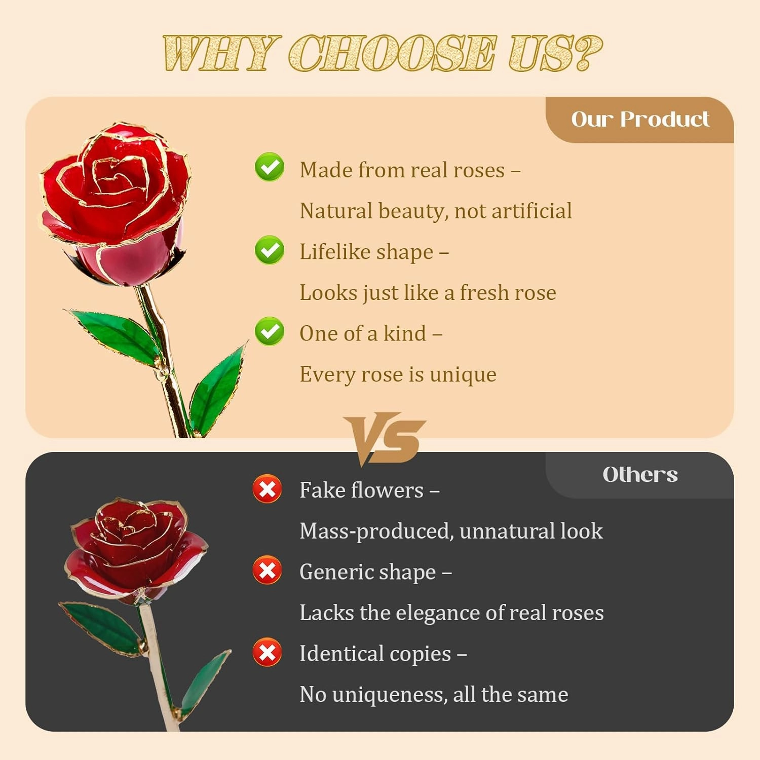 Real 24K Gold Dipped Realistic Rose – Timeless Lifelike Bloom with Heart Puzzle Base – Romantic Red Flower Gift for Her, Wife, Girlfriend, Mom – Birthday, Anniversary, Mother’s Day (Red)