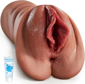 Realistic Pocket Pussy Male Masturbator, Thick Labia Pussy Masturbators Sex Toy with 5D Deep Vagina and Tight Anus, Lifelike Blowjob Male Stroker Adult Sex Toys for Men Masturbation (Brown)
