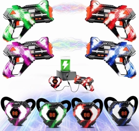 Rechargeable Laser Tag Guns Set of 4 - Front Vest with Real-time Data Digital LED Display, Laser Tag Game for Kids Indoor & Outdoor Play,Teen Boys Gift Ideas