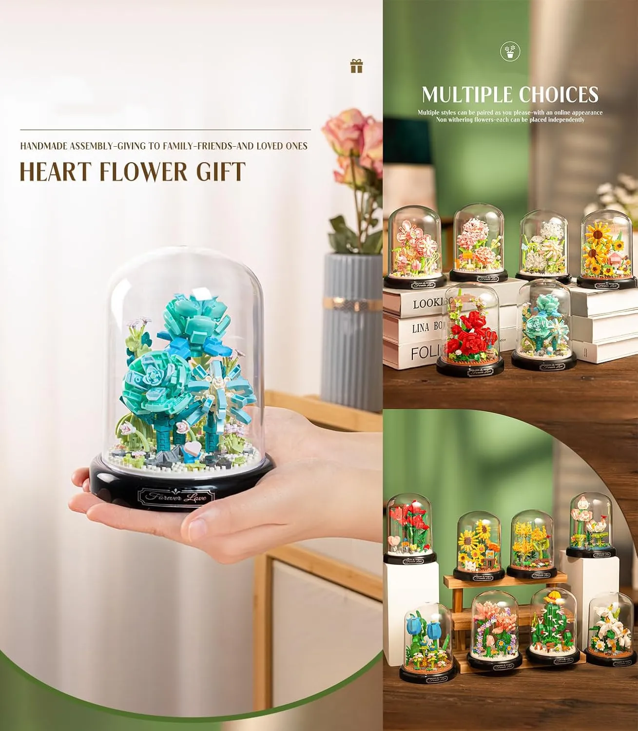 Red Rose Flower Home Bouquets Building Toy with Dust Cover - Creative Housewarming, Ideal Creative Toy Gift for Moms and Women