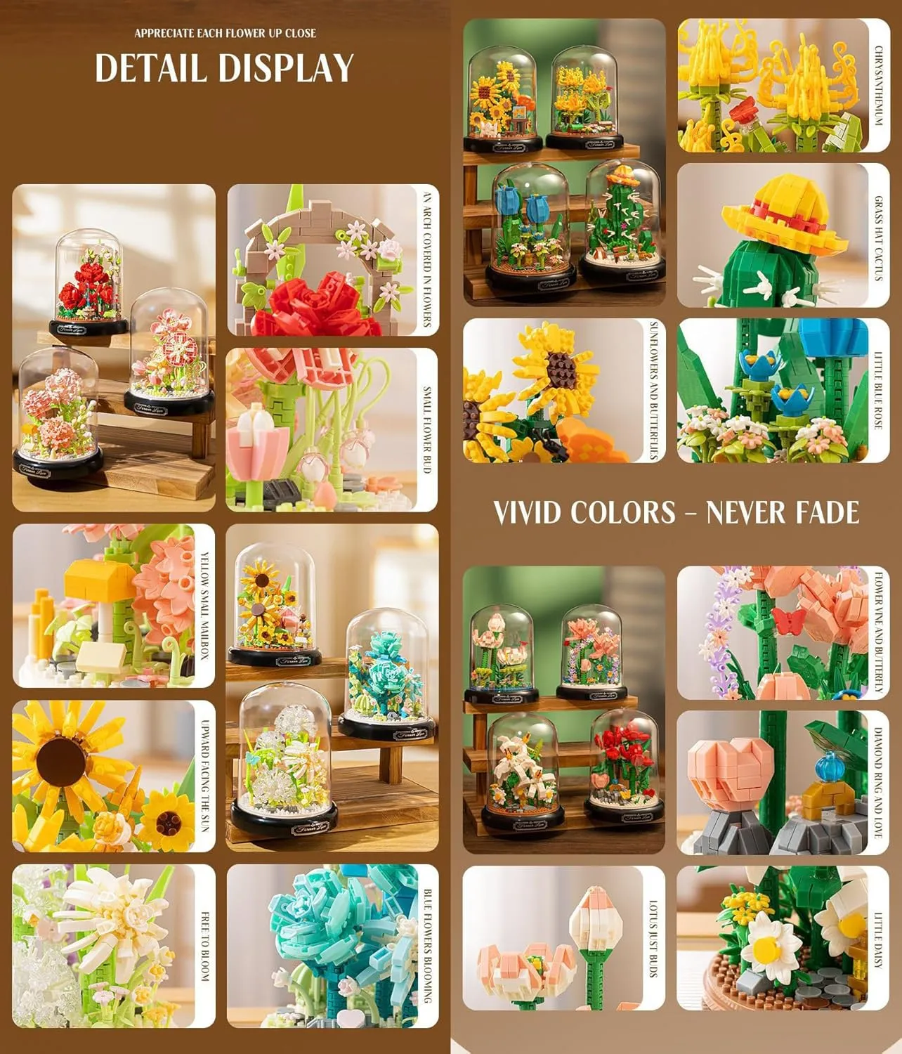 Red Rose Flower Home Bouquets Building Toy with Dust Cover - Creative Housewarming, Ideal Creative Toy Gift for Moms and Women