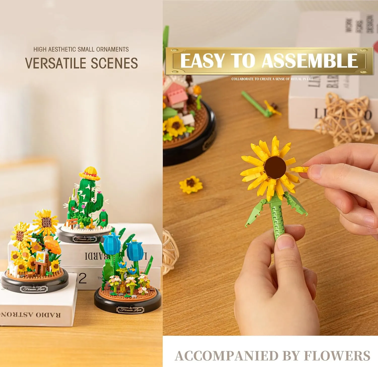 Red Rose Flower Home Bouquets Building Toy with Dust Cover - Creative Housewarming, Ideal Creative Toy Gift for Moms and Women