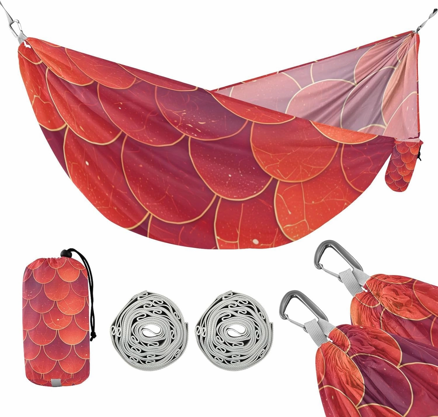 Red Fish Scale Sparkling 330lb Capacity Outdoor Hammocks with Tree Straps Backyard Hammock for Outside Beach Patio Garden accesorios para Camping