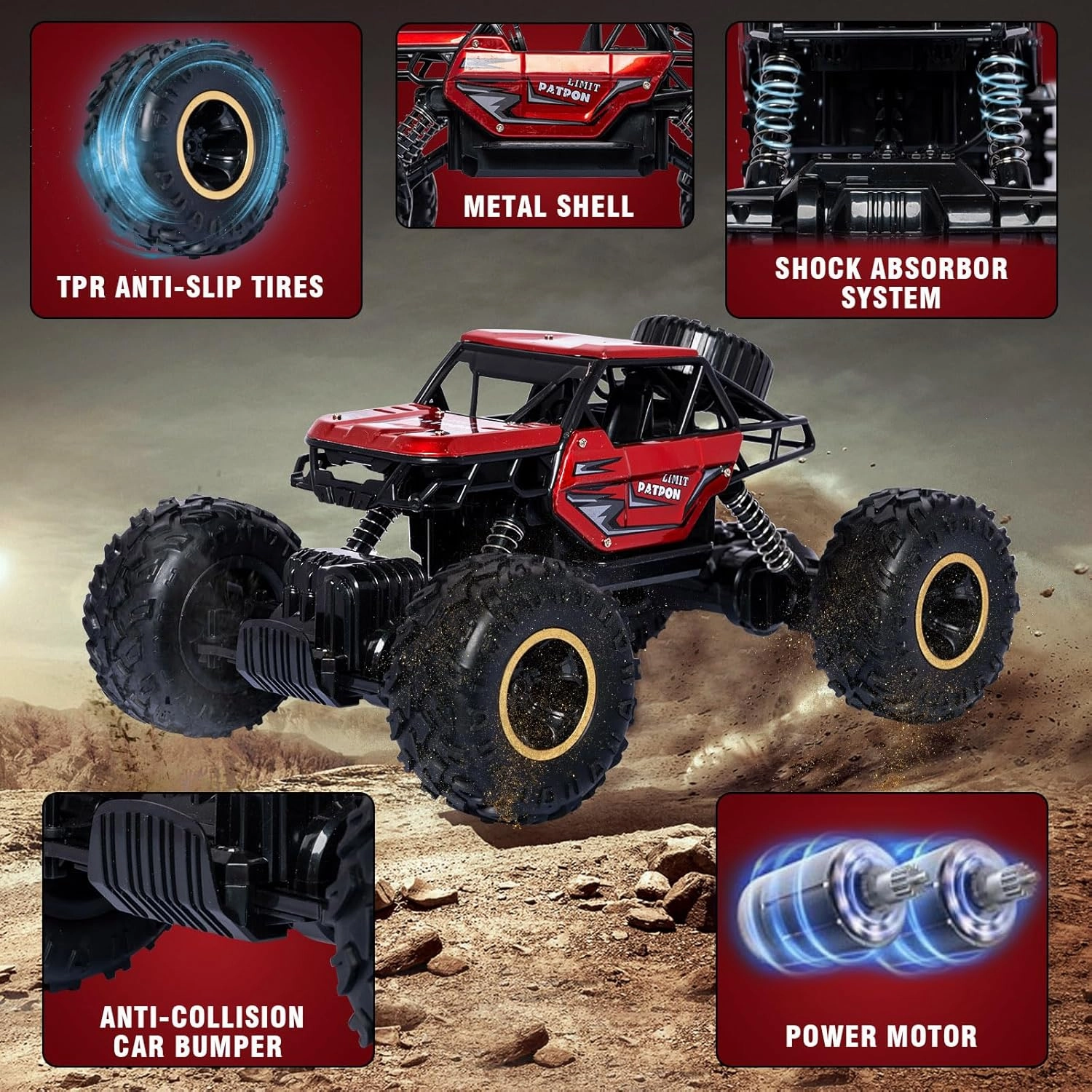 Red RC Trucks Remote Control Car 1:14 Off Road Monster Truck,Metal Shell Crawler,2.4Ghz 20km/h High Speed All Terrain Hobby Truck