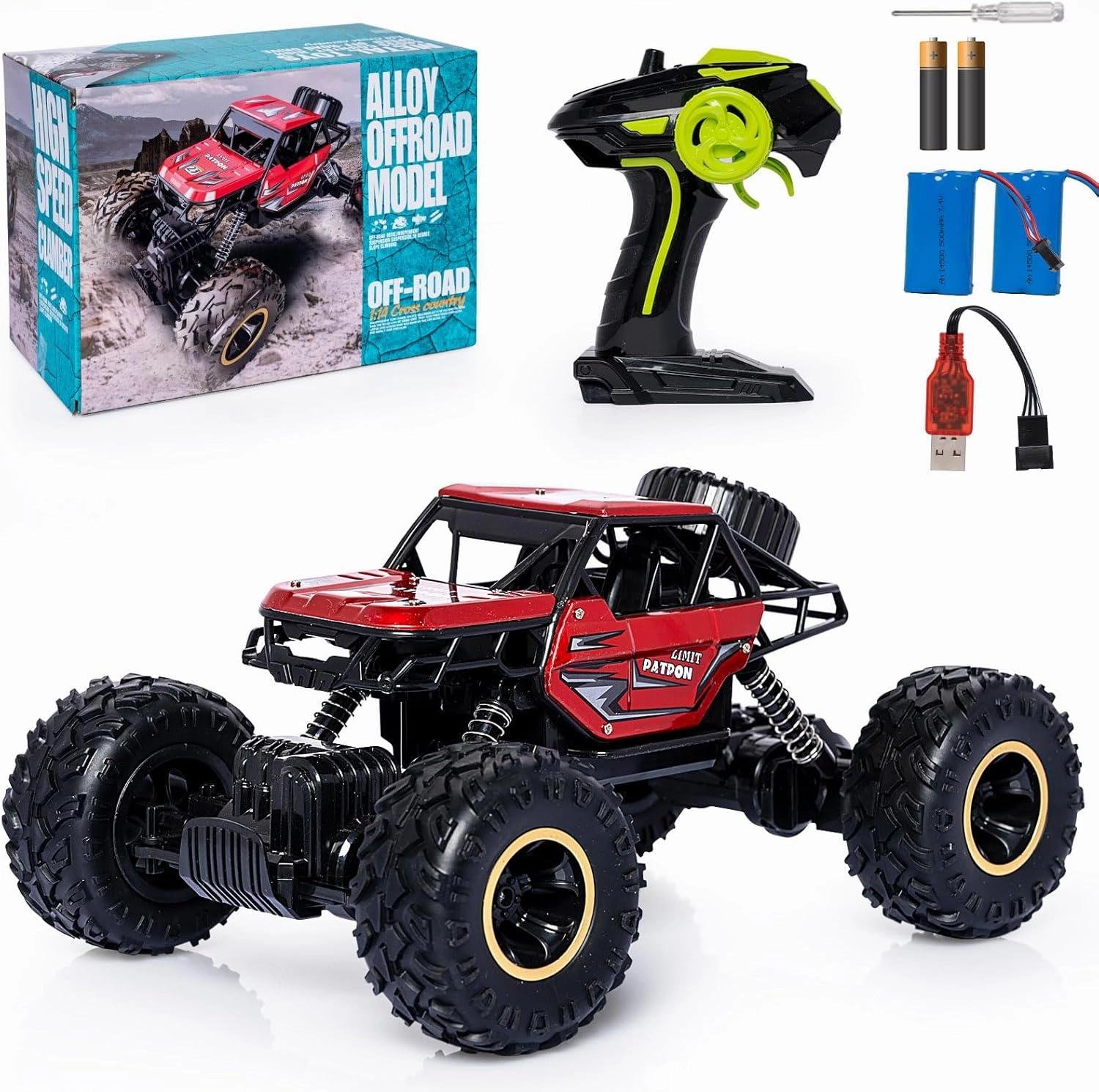 Red RC Trucks Remote Control Car 1:14 Off Road Monster Truck,Metal Shell Crawler,2.4Ghz 20km/h High Speed All Terrain Hobby Truck