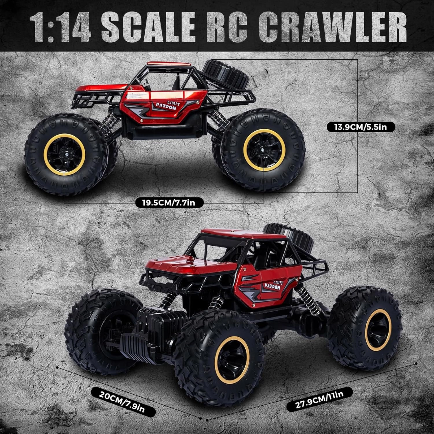 Red RC Trucks Remote Control Car 1:14 Off Road Monster Truck,Metal Shell Crawler,2.4Ghz 20km/h High Speed All Terrain Hobby Truck