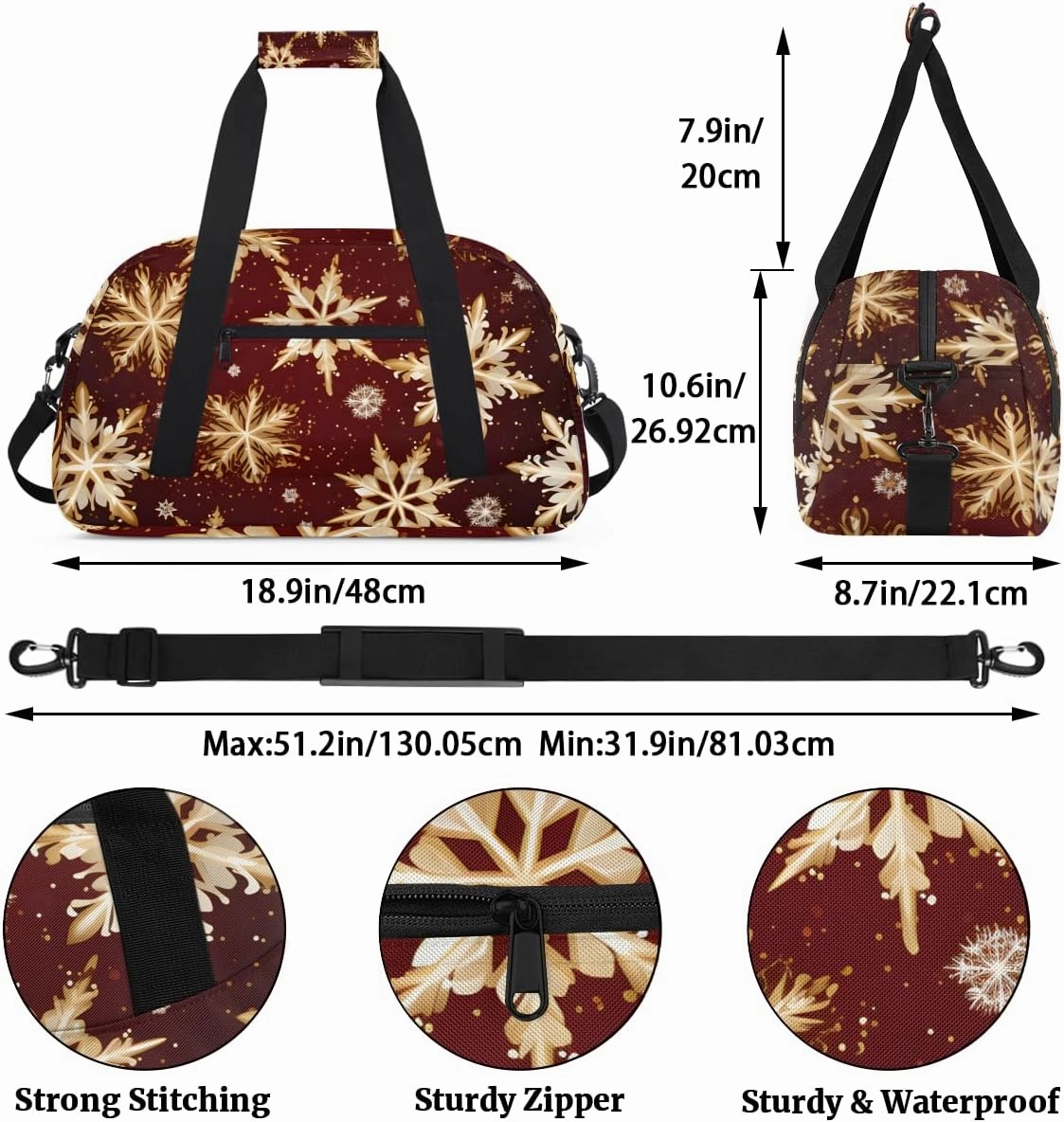 Red Snowflakes Kids Overnighter Duffel Bags for Boys, Carry-On Size Sports Gym Bag with Front Zipper Pocket for School Practice or Overnight Travel Weekender Sleepover Tote Bag