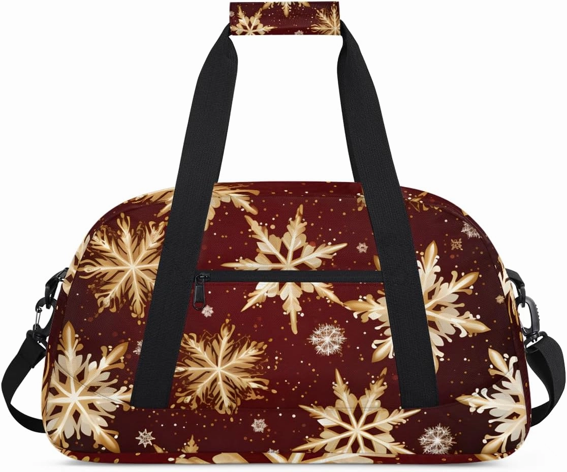 Red Snowflakes Kids Overnighter Duffel Bags for Boys, Carry-On Size Sports Gym Bag with Front Zipper Pocket for School Practice or Overnight Travel Weekender Sleepover Tote Bag