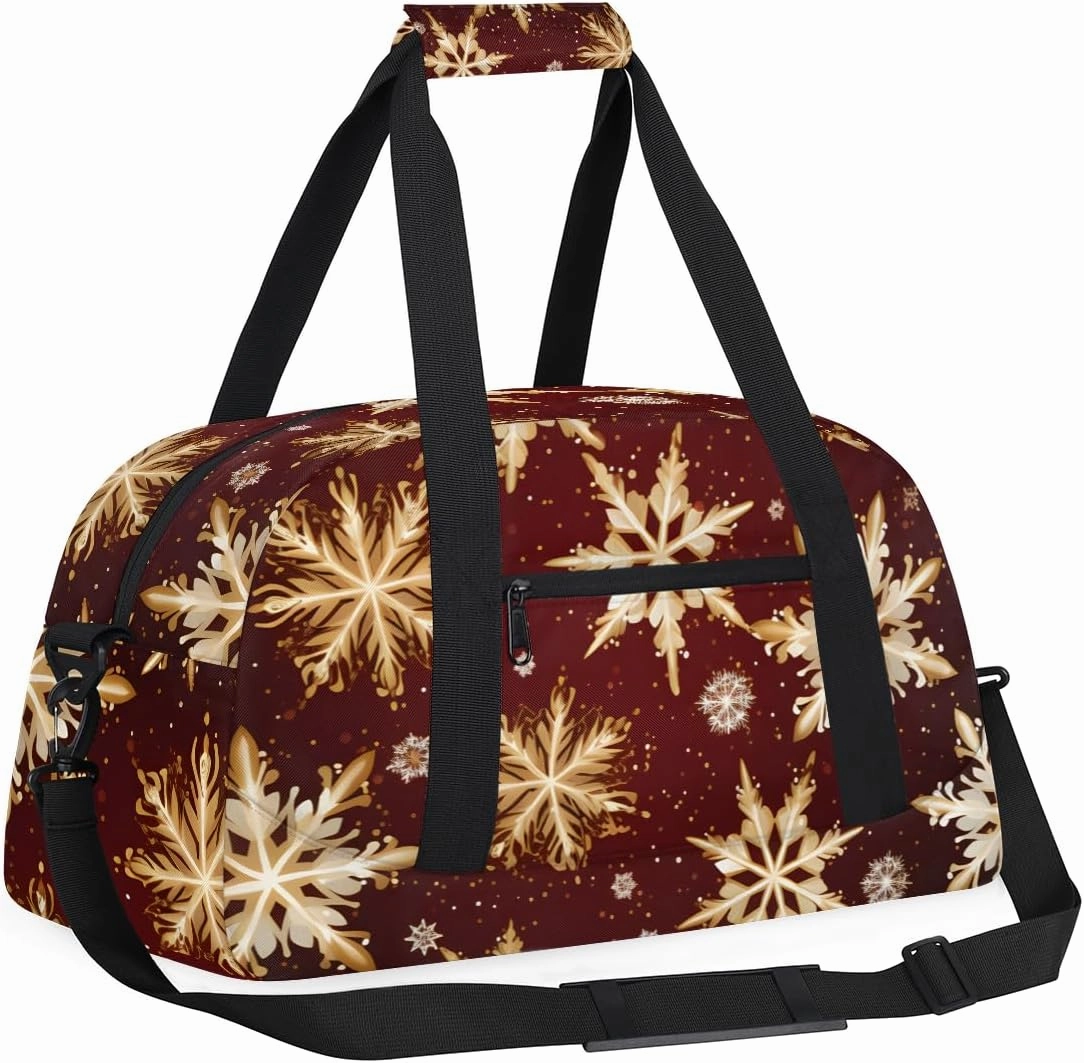 Red Snowflakes Kids Overnighter Duffel Bags for Boys, Carry-On Size Sports Gym Bag with Front Zipper Pocket for School Practice or Overnight Travel Weekender Sleepover Tote Bag