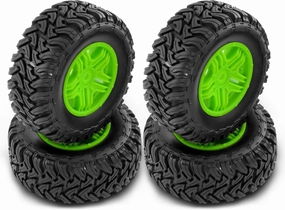 REDSPIDER•1/10 12mm Hex Short Course SC Trucks Wheels and Tires（4pcs） OD 4.3''for 1/10 RC Off-Road Car Traxxas TRX4 Slash Arrma Losi Tenacity Vkar 10sc Hpi RC Buggy Car (Green)