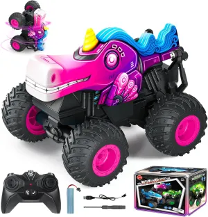 Remote Control Car, 2.4Ghz Unicorn Rc Monster Truck for Boys Girls, Rchargeable Rc Truck with Lights & Music, 360° Rotating Stunts RC Car Toy for Kids 3-5 6 7 8-12