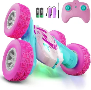 Remote Control Car for Girls, RC Cars with Headlights Double-Sided Driving 360° Flips Rotating for Kids Ages 4-7 8-12 Year Old, RC Stunt Car Toys for Boys and Girls Birthday Gift Pink