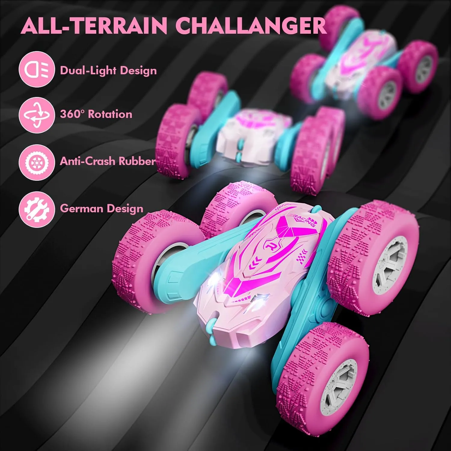 Remote Control Car for Girls, RC Cars with Headlights Double-Sided Driving 360° Flips Rotating for Kids Ages 4-7 8-12 Year Old, RC Stunt Car Toys for Boys and Girls Birthday Gift Pink