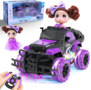 Remote Control Car for Girls, Rc Truck for Ages 3-10 Years Old Kids, 1:20 Car Toy Vehicles with with Doll and LED Headlights, Off Road Rc Cars Birthday Christmas Valentine's Day Gifts(Purple)