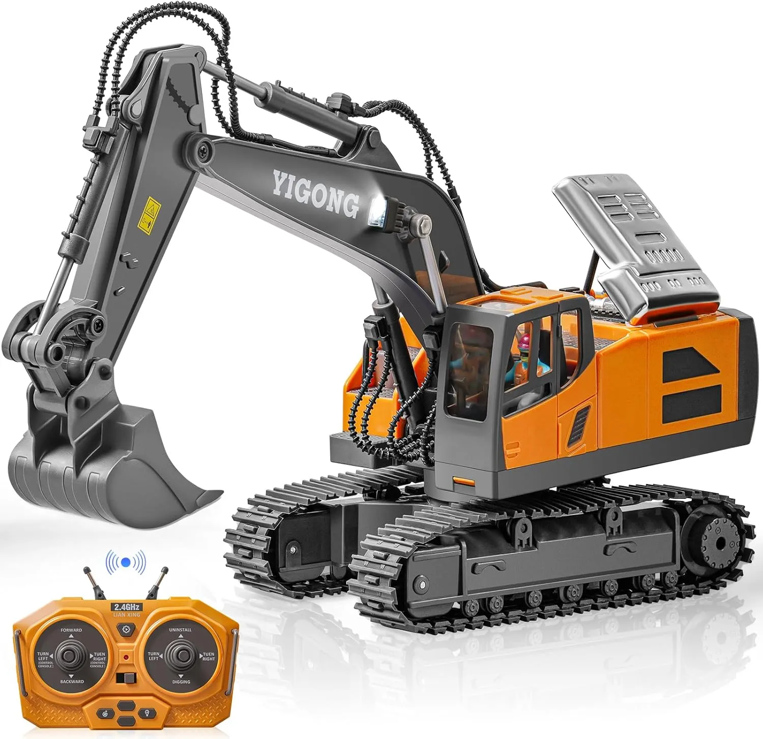 Remote Control Excavator, Construction Rc Digger for Kids Boys Age 4-14   Year Old Birthday, Rechargeable Excavator with Metal Shovel, Lights, Sounds, 2.4Ghz