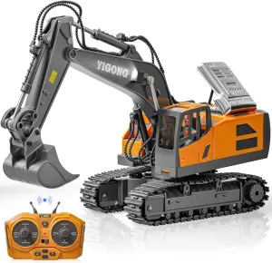 Remote Control Excavator, Construction Rc Digger for Kids Boys Age 4-14   Year Old Birthday, Rechargeable Excavator with Metal Shovel, Lights, Sounds, 2.4Ghz