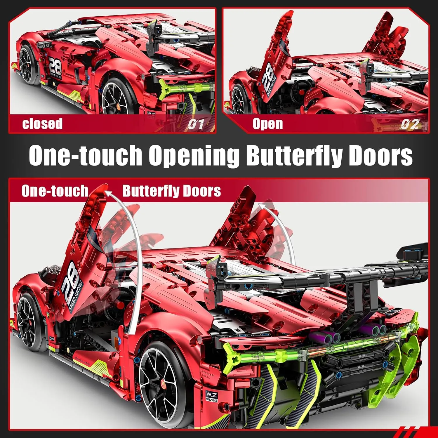 Remote Control Super Car Building Kits, 1835PCS Technique Plated Race Car Building Set for Adults Men Teens - with 5 Fast Motors, Electric Height Adjustment & Drift Spin Wheels