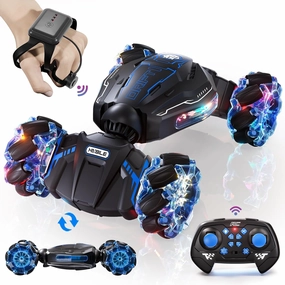 Remote Control Car, 2.4GHz 4WD Gesture Sensing RC Stunt Car, Drift Hand Controlled Twist Cars with Light & Music, Cool Birthday Gifts for Kids Boys Toy Age 6 7 8 9 10 11 12 Years Old(Blue)