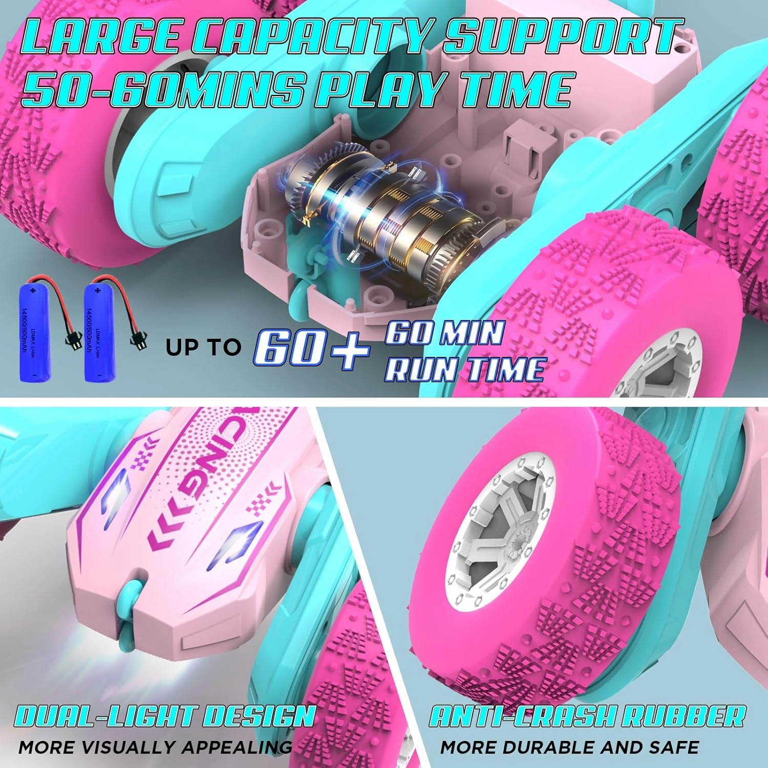 Remote Control Car for Girls, RC Car for Girls, 360° Stunt Rotating Double-Sided Race Remote Cars with Headlights, Fun Toys Christmas Birthday Gifts for 4-7 8-12 Years Old Boys Girls