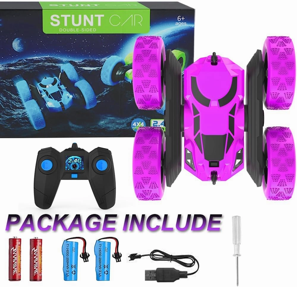 Remote Control Car for Girls, Stunt Rc Car, Princess Toys for Girl 6 7 8 9, Electir Toy, Double-Sided 360° Rotating 4WD Rc Drift Truck for Birthday Gift (Purple)