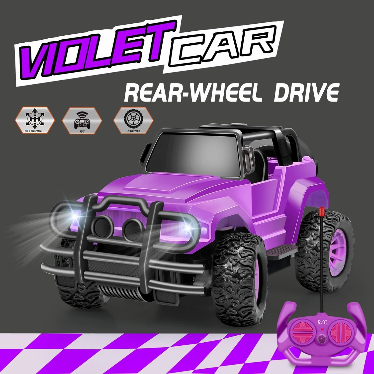 Remote Control Car RC Racing Cars, 1:20 Scale Remote Control Monster Truck, 2.4Ghz LED Light Off-Road Rc Cars,Toy Cars for Kids Boys Girls 6 7 8 9 10 Years Old (Purple)