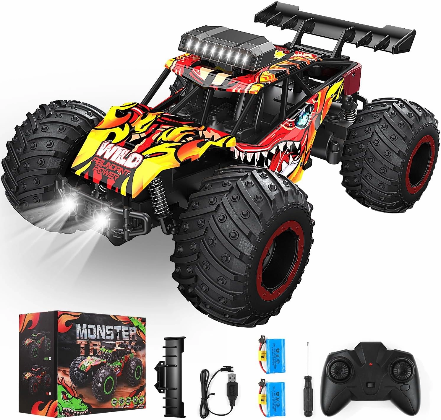 Remote Control Car, RC Truck for Boys 5-12, High Speed All Terrain Kids Toys, Monster Truck for Girls, With Car Body Lights & Headlights for Christmas Halloween Thanksgiving