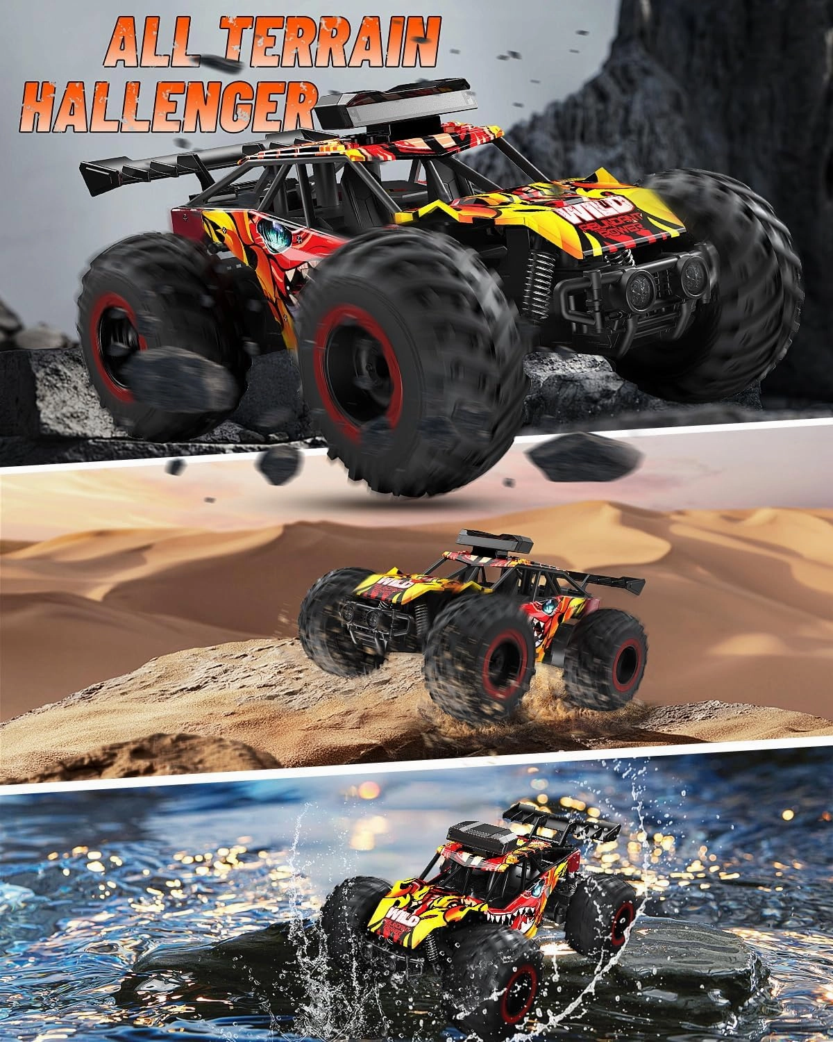 Remote Control Car, RC Truck for Boys 5-12, High Speed All Terrain Kids Toys, Monster Truck for Girls, With Car Body Lights & Headlights for Christmas Halloween Thanksgiving