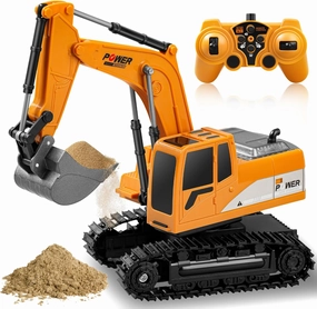 Remote Control Excavator Toys for Boys,2 Batteries RC Excavator Toy with Metal Shovel,Turns 680-degree,Light, Sound,2.4Ghz Construction Vehicles for Kids 3-8