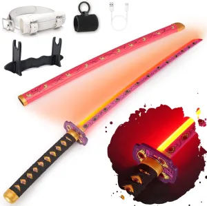 RENGENG Light Up Sword, 40 Inches Rechargeable Plastic Anime Replica with Belt & Stand, Original Texture Anime Sword