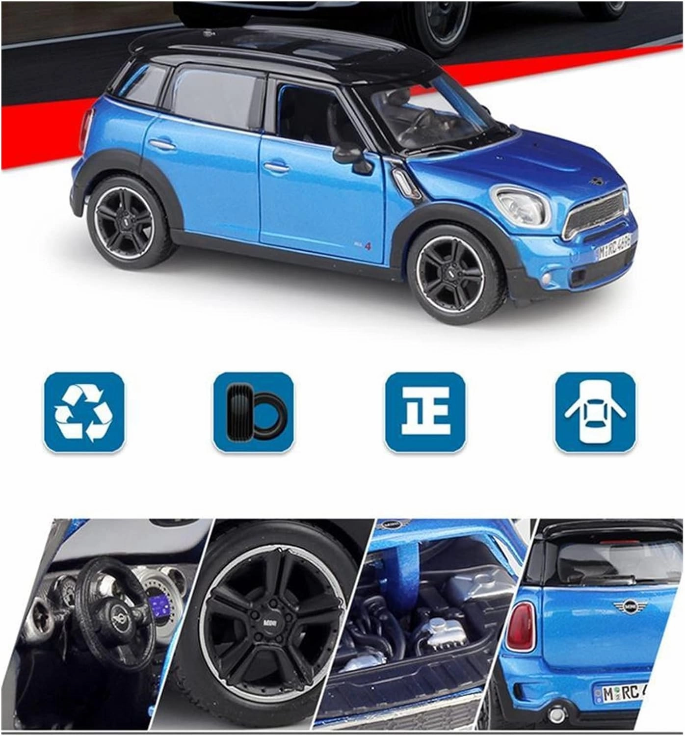 Resin Car Vehicle Model Fit for BMW Mini Countryman 1 24 Alloy Car Model Diecast Metal Vehicle Gift Collection Festive Deluxe Gift(Blue)
